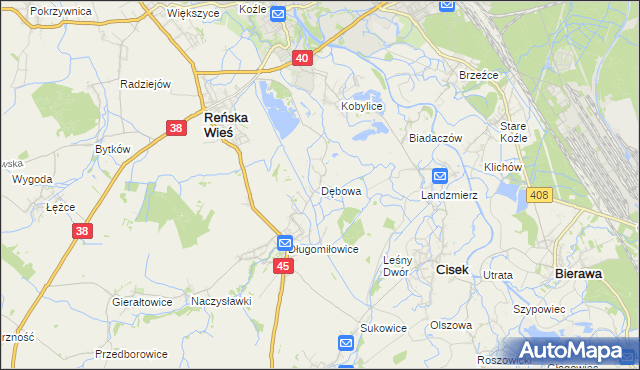 mapa Dębowa gmina Reńska Wieś, Dębowa gmina Reńska Wieś na mapie Targeo