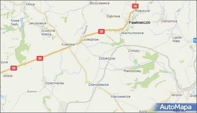 mapa Dobieszów gmina Pawłowiczki, Dobieszów gmina Pawłowiczki na mapie Targeo
