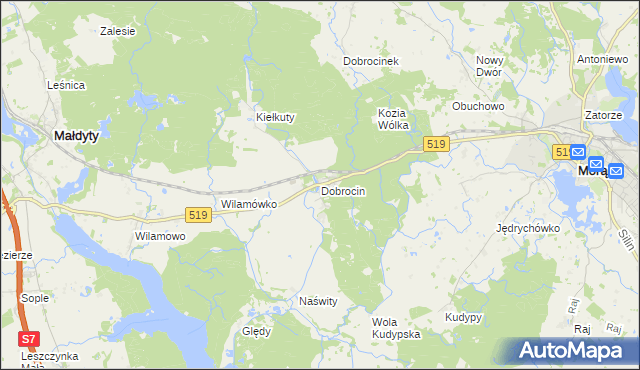 mapa Dobrocin gmina Małdyty, Dobrocin gmina Małdyty na mapie Targeo