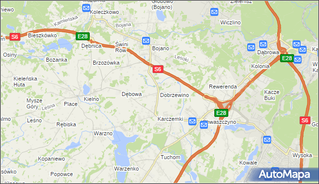mapa Dobrzewino, Dobrzewino na mapie Targeo
