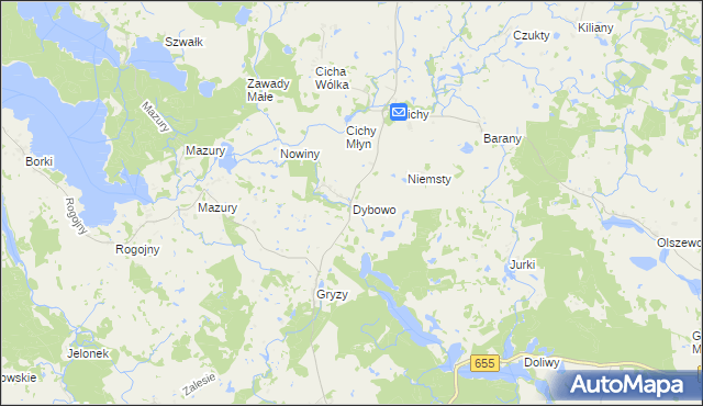 mapa Dybowo gmina Świętajno, Dybowo gmina Świętajno na mapie Targeo