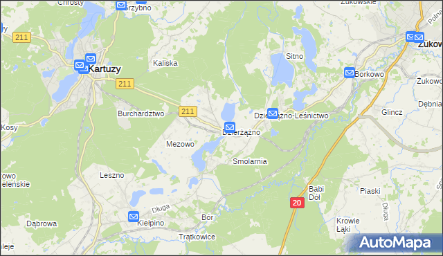 mapa Dzierżążno gmina Kartuzy, Dzierżążno gmina Kartuzy na mapie Targeo