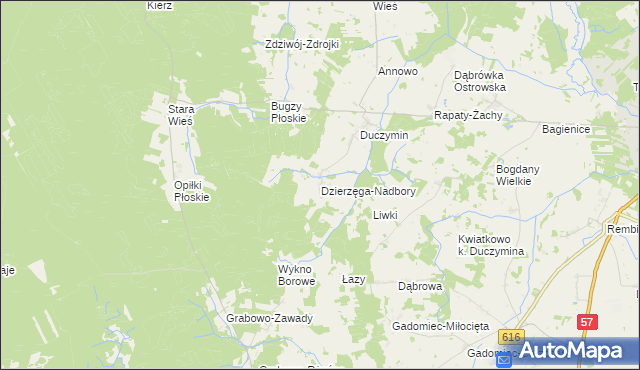 mapa Dzierzęga-Nadbory, Dzierzęga-Nadbory na mapie Targeo