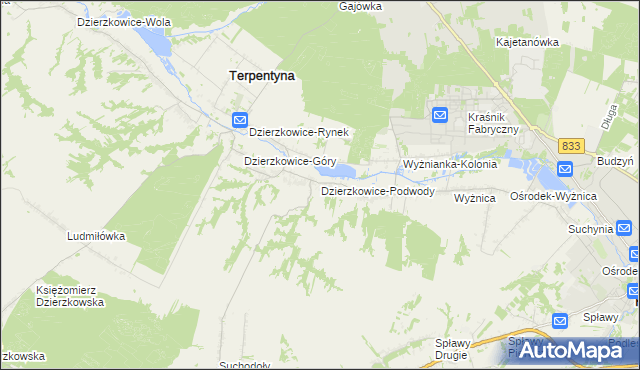 mapa Dzierzkowice-Podwody, Dzierzkowice-Podwody na mapie Targeo