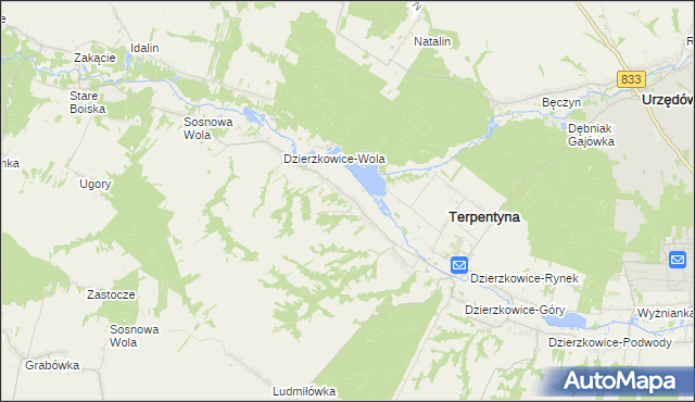 mapa Dzierzkowice-Zastawie, Dzierzkowice-Zastawie na mapie Targeo