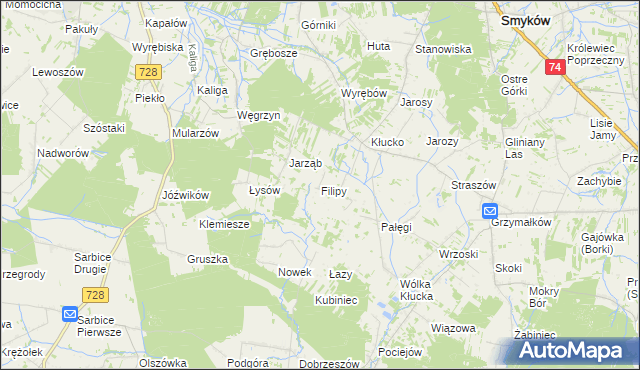 mapa Filipy gmina Radoszyce, Filipy gmina Radoszyce na mapie Targeo