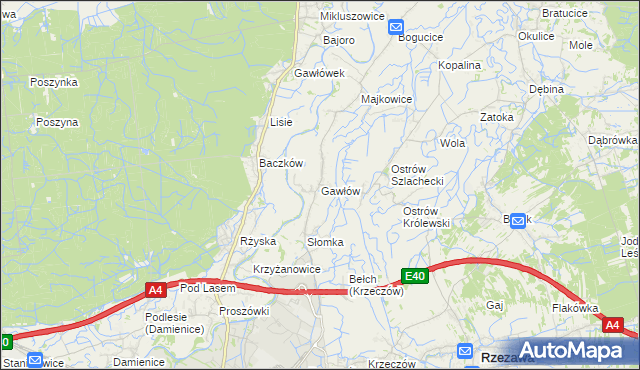 mapa Gawłów gmina Bochnia, Gawłów gmina Bochnia na mapie Targeo