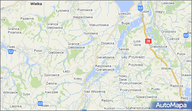 mapa Gierałtowice gmina Wieprz, Gierałtowice gmina Wieprz na mapie Targeo