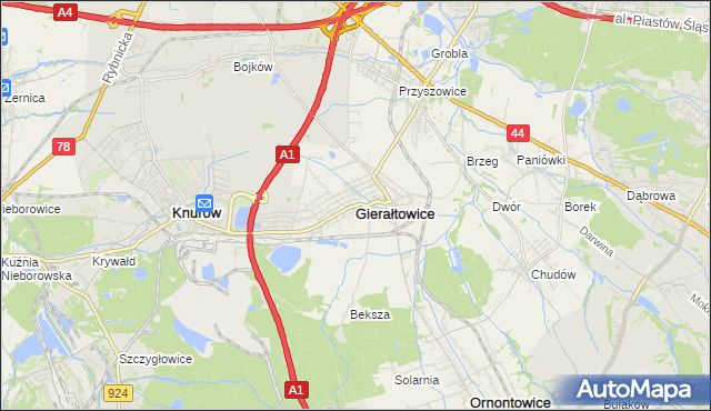 mapa Gierałtowice powiat gliwicki, Gierałtowice powiat gliwicki na mapie Targeo