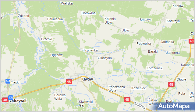 mapa Głuszyna gmina Klwów, Głuszyna gmina Klwów na mapie Targeo