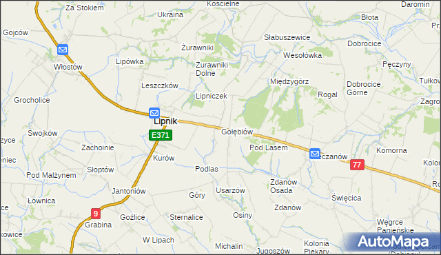 mapa Gołębiów gmina Lipnik, Gołębiów gmina Lipnik na mapie Targeo