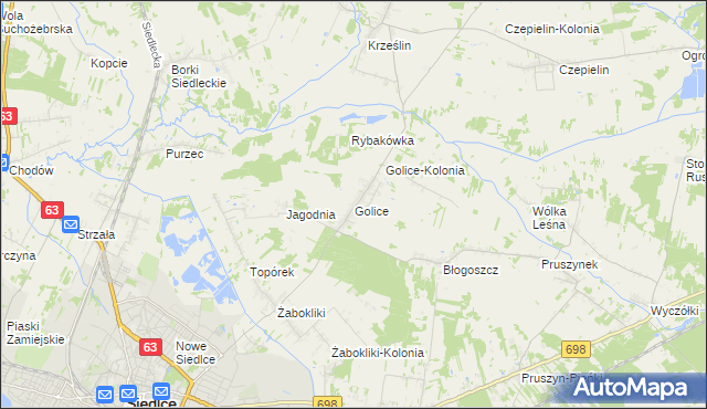 mapa Golice gmina Siedlce, Golice gmina Siedlce na mapie Targeo