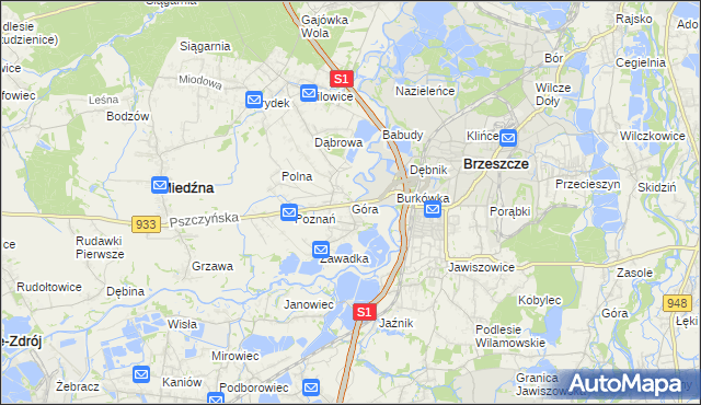 mapa Góra gmina Miedźna, Góra gmina Miedźna na mapie Targeo