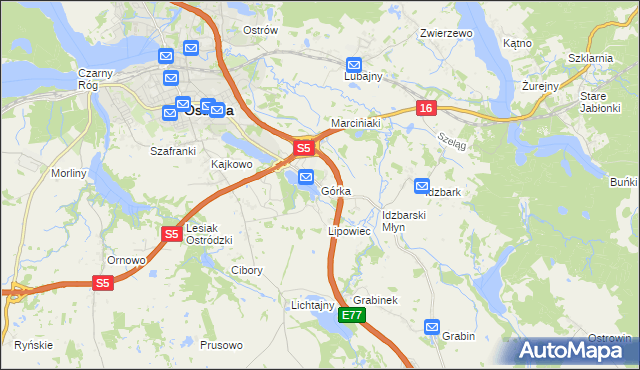 mapa Górka gmina Ostróda, Górka gmina Ostróda na mapie Targeo