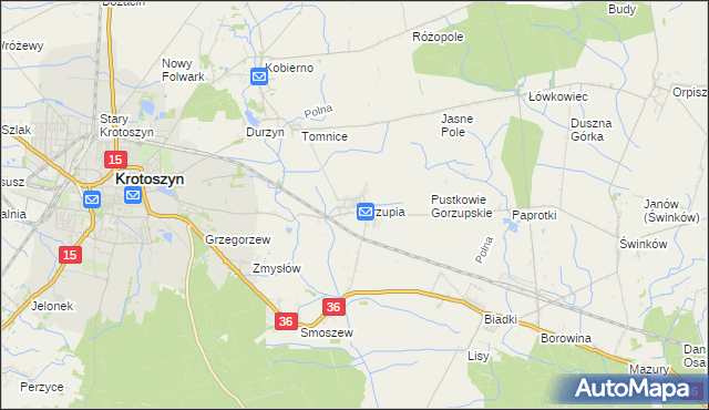 mapa Gorzupia gmina Krotoszyn, Gorzupia gmina Krotoszyn na mapie Targeo