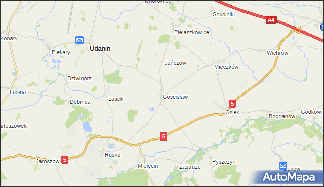 mapa Gościsław gmina Udanin, Gościsław gmina Udanin na mapie Targeo