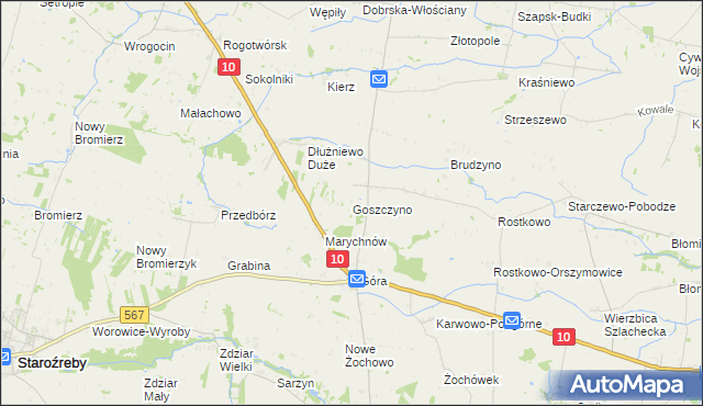 mapa Goszczyno gmina Staroźreby, Goszczyno gmina Staroźreby na mapie Targeo