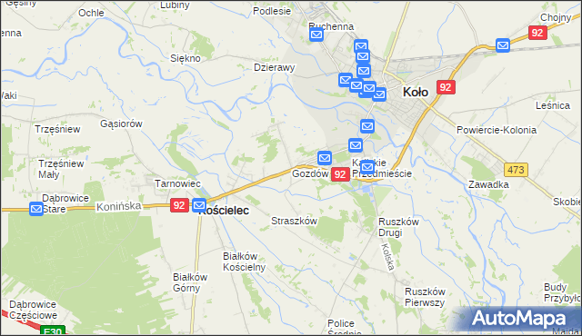 mapa Gozdów gmina Kościelec, Gozdów gmina Kościelec na mapie Targeo