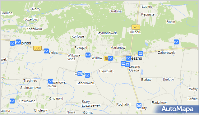 mapa Grądy gmina Leszno, Grądy gmina Leszno na mapie Targeo