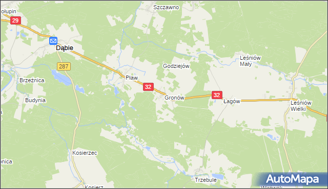 mapa Gronów gmina Dąbie, Gronów gmina Dąbie na mapie Targeo