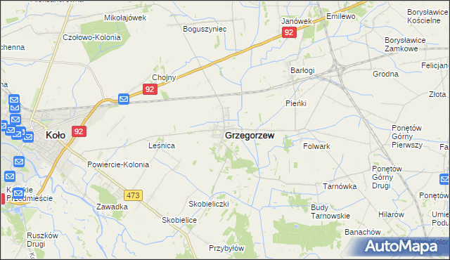 mapa Grzegorzew, Grzegorzew na mapie Targeo