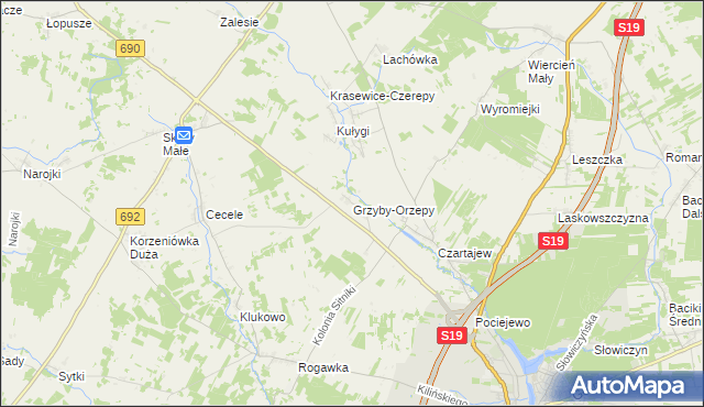mapa Grzyby-Orzepy, Grzyby-Orzepy na mapie Targeo