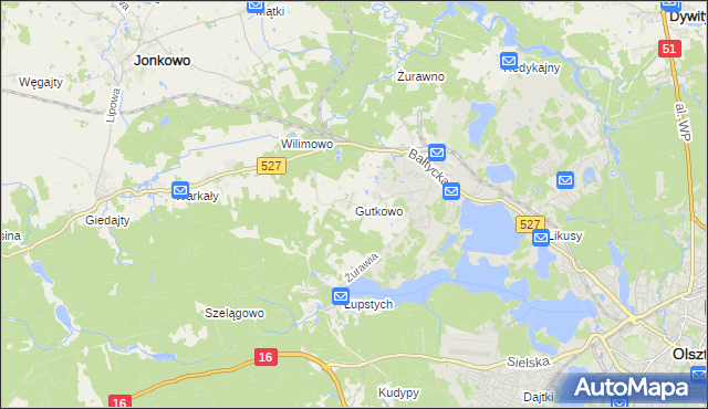 mapa Gutkowo gmina Jonkowo, Gutkowo gmina Jonkowo na mapie Targeo