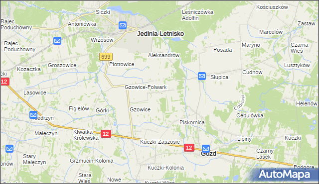 mapa Gzowskie Budy, Gzowskie Budy na mapie Targeo