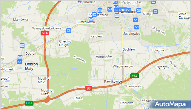 mapa Hermanów gmina Pabianice, Hermanów gmina Pabianice na mapie Targeo