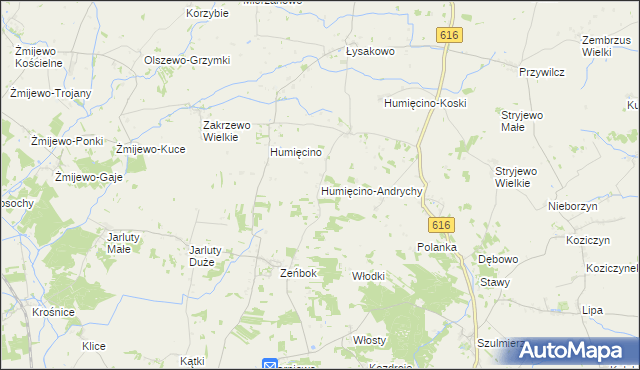 mapa Humięcino-Andrychy, Humięcino-Andrychy na mapie Targeo