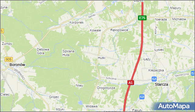 mapa Hutki gmina Konopiska, Hutki gmina Konopiska na mapie Targeo