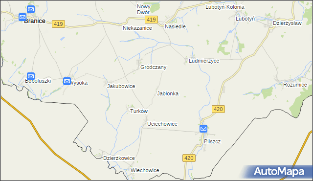 mapa Jabłonka gmina Branice, Jabłonka gmina Branice na mapie Targeo