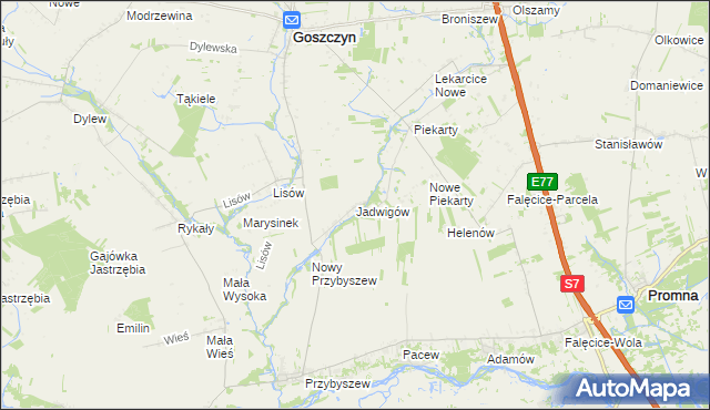 mapa Jadwigów gmina Promna, Jadwigów gmina Promna na mapie Targeo