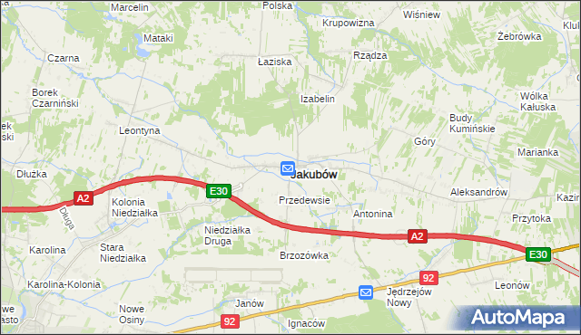 mapa Jakubów powiat miński, Jakubów powiat miński na mapie Targeo