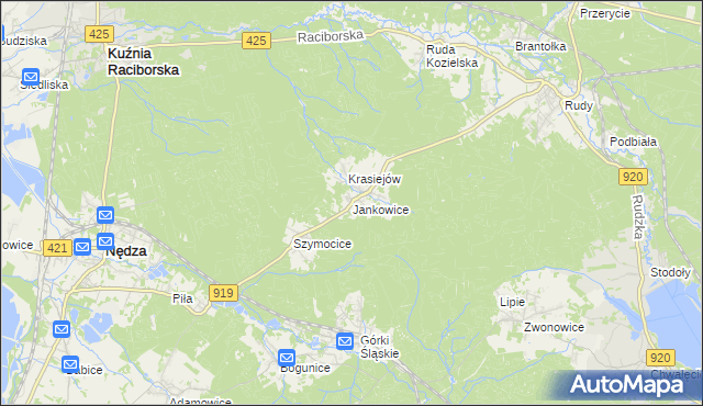 mapa Jankowice gmina Kuźnia Raciborska, Jankowice gmina Kuźnia Raciborska na mapie Targeo