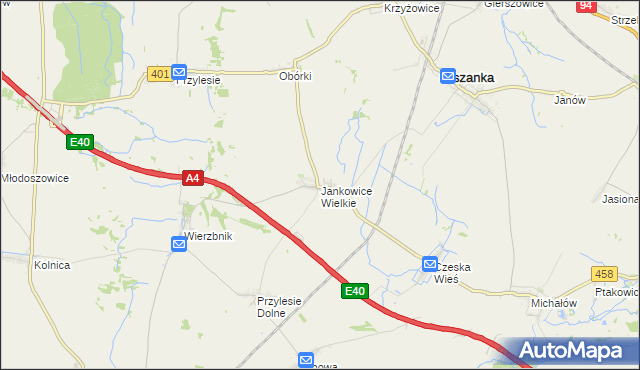 mapa Jankowice Wielkie, Jankowice Wielkie na mapie Targeo