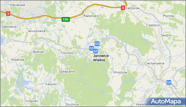 mapa Janowice Wielkie, Janowice Wielkie na mapie Targeo