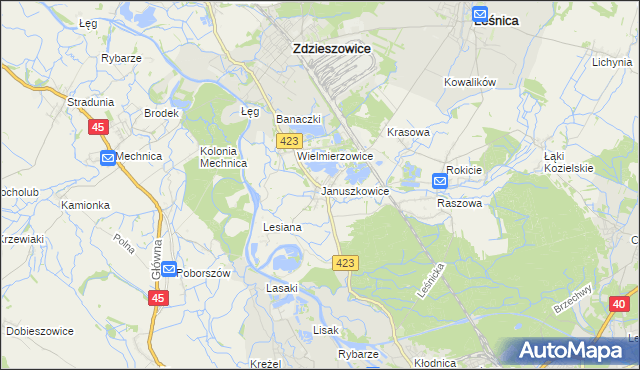 mapa Januszkowice gmina Zdzieszowice, Januszkowice gmina Zdzieszowice na mapie Targeo