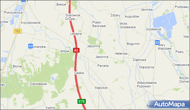 mapa Jasionna gmina Głowno, Jasionna gmina Głowno na mapie Targeo