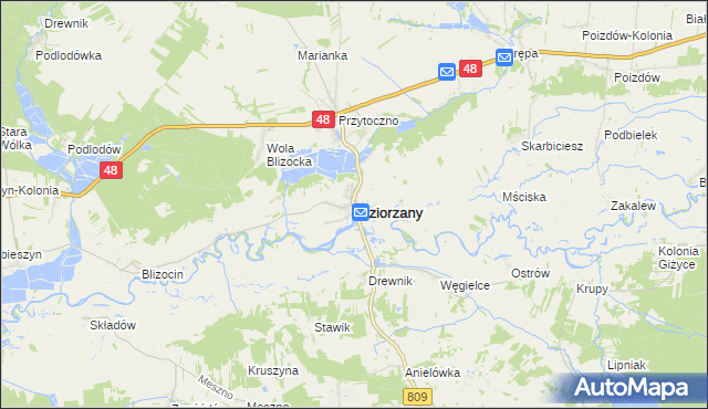 mapa Jeziorzany powiat lubartowski, Jeziorzany powiat lubartowski na mapie Targeo