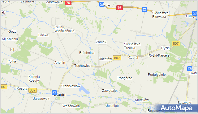 mapa Józefów gmina Stanin, Józefów gmina Stanin na mapie Targeo