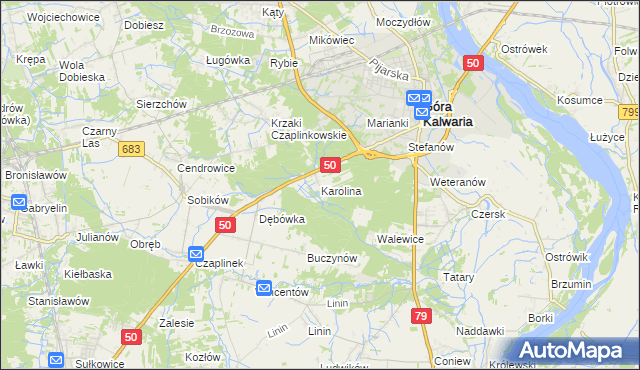 mapa Karolina gmina Góra Kalwaria, Karolina gmina Góra Kalwaria na mapie Targeo