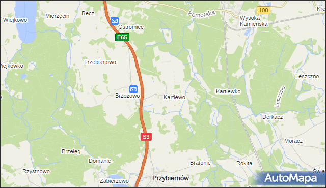 mapa Kartlewo gmina Przybiernów, Kartlewo gmina Przybiernów na mapie Targeo