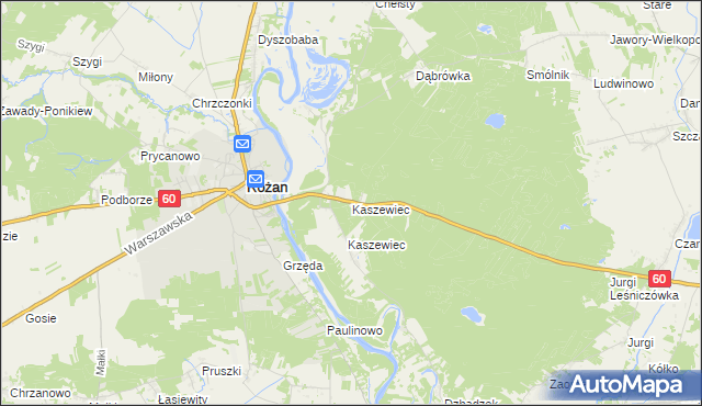 mapa Kaszewiec gmina Goworowo, Kaszewiec gmina Goworowo na mapie Targeo