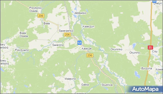 mapa Kawcze gmina Miastko, Kawcze gmina Miastko na mapie Targeo