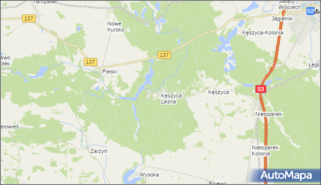 mapa Kęszyca Leśna, Kęszyca Leśna na mapie Targeo