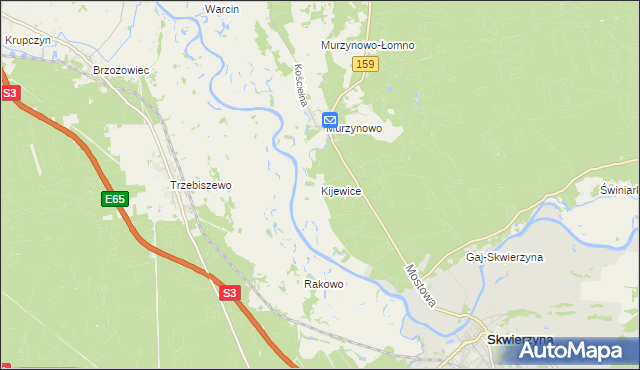 mapa Kijewice gmina Skwierzyna, Kijewice gmina Skwierzyna na mapie Targeo