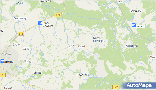 mapa Knyki, Knyki na mapie Targeo