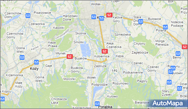 mapa Kobiernice, Kobiernice na mapie Targeo