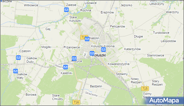 mapa Koluszki, Koluszki na mapie Targeo